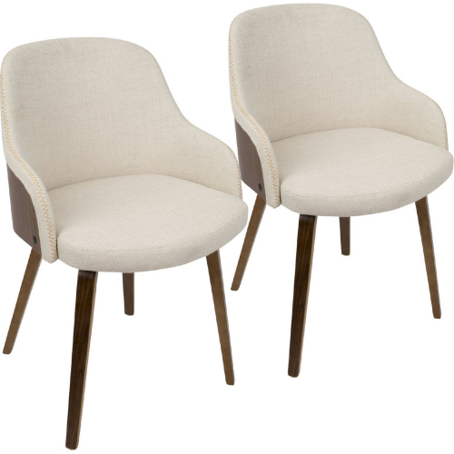 Bacci Dining Accent Chair in Walnut Wood & Cream Fabric (Set of 2)